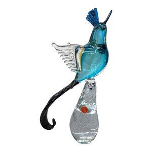 Handcrafted Formia Murano Art Glass Blue Bird of Paradise Sculpture Artisan 11"